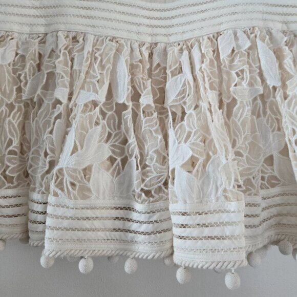 Zimmermann Corsage Pompom Embellished Guipure Lace Swiss Dot Tulle Mini XS b93E - Picture 5 of 7